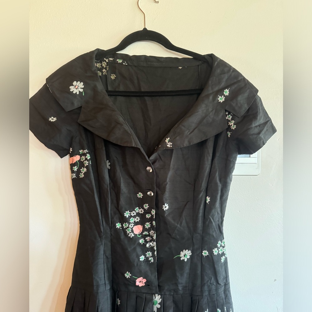 VTG women’s XS 50’s floral taffeta midi dress cocktail party dance reenactment - Picture 2 of 11